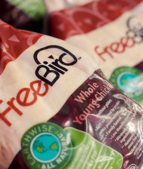 Packaged frozen organic whole young chicken from FreeBird brand